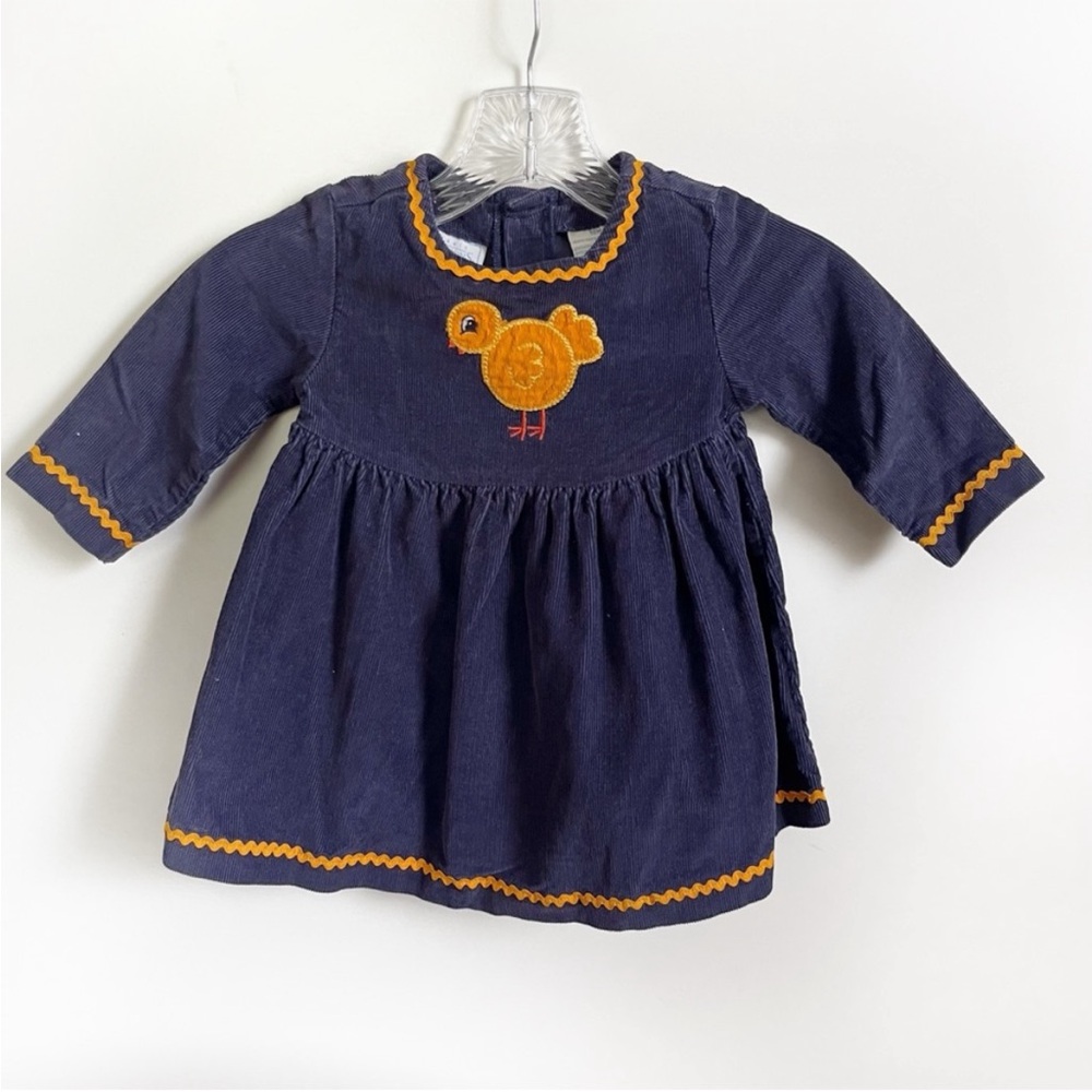 Basic Editions toddler girls dress navy blue orange corduroy baby chick vintag